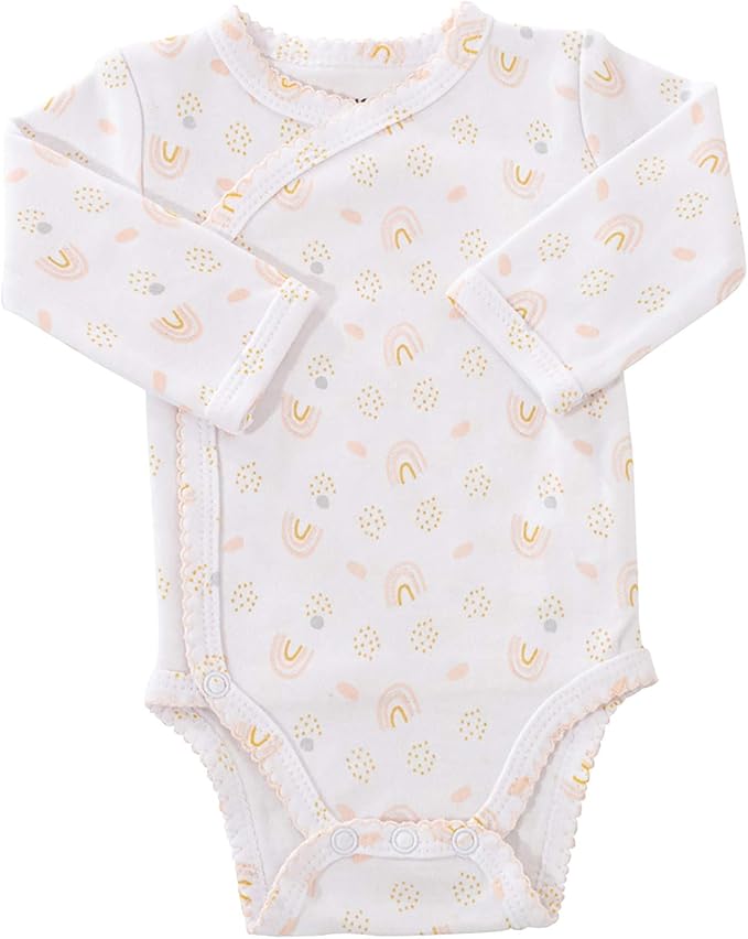 Kit Naissance bébé - 6 Pièces (Pyjama, Body, Bonnet, Moufles, Chaussons et Pochon de Rangement) Cadeau Bébé Fille - Certifié OKEO-TEX - Motif Arc en Ciel - Rose