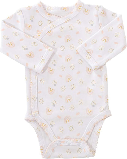 Kit Naissance bébé - 6 Pièces (Pyjama, Body, Bonnet, Moufles, Chaussons et Pochon de Rangement) Cadeau Bébé Fille - Certifié OKEO-TEX - Motif Arc en Ciel - Rose